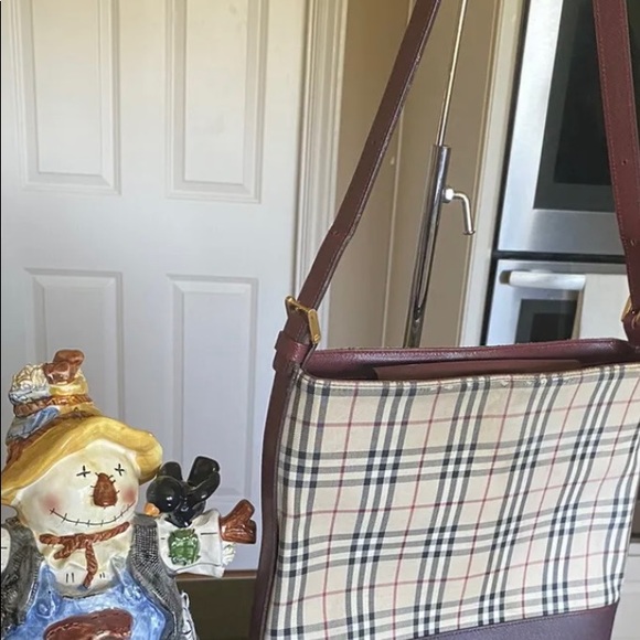 Authentic BURBERRY Nova Check Canvas Leather Shoulder Tote Bag Beige Burgundy - Picture 2 of 11